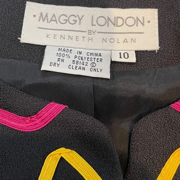 VTG Maggy London Kenneth Nolan Black Multi Color Embroidered Jacket Size 10 - Picture 4 of 6